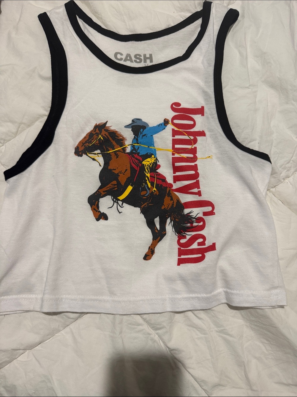 Johnny Cash White & Black Graphic Tank Top junior size
